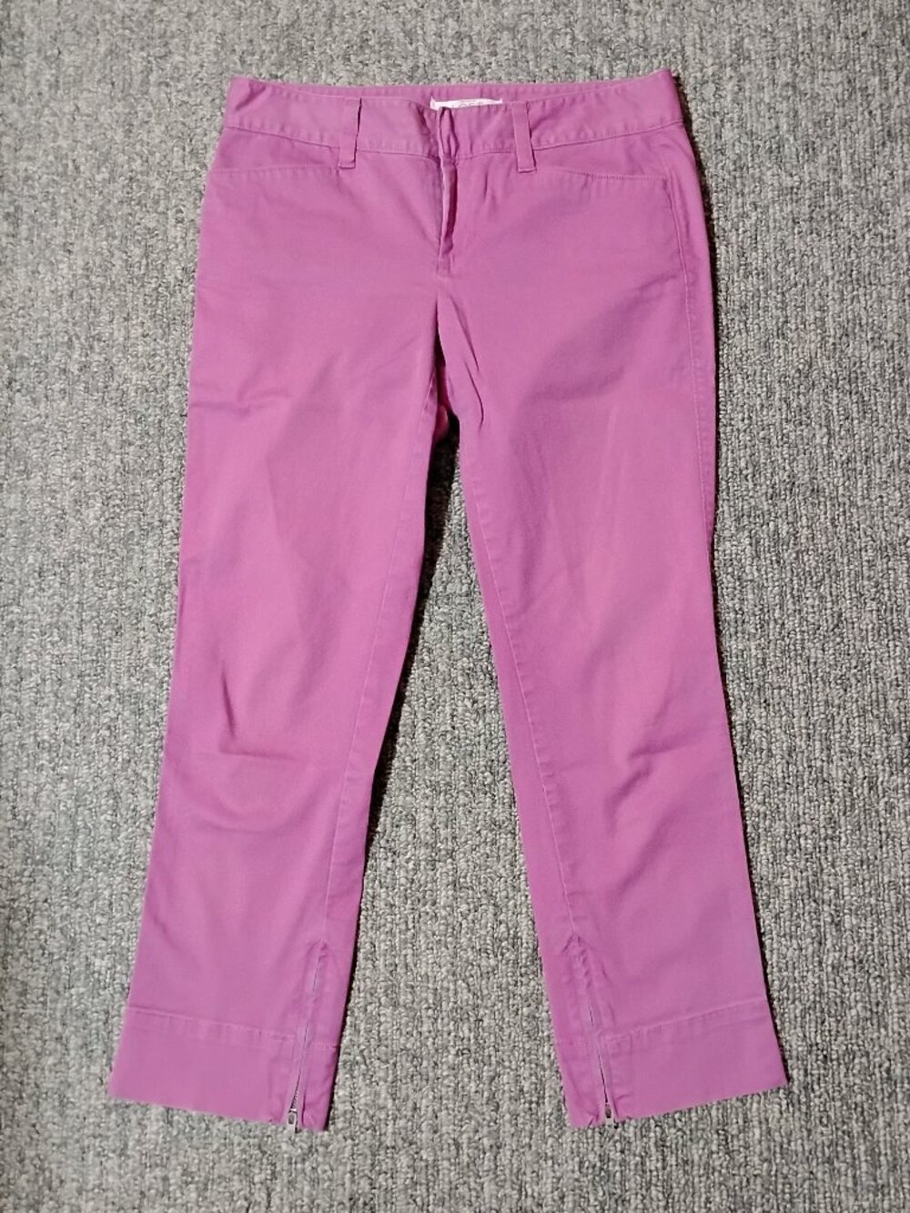 Ann Taylor Loft, pink cropped denim/cotton pants with bottom zippers